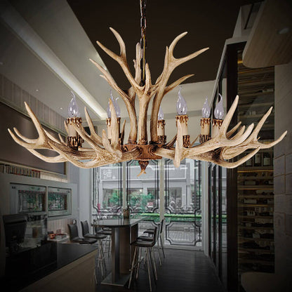 Contemporary Industrial Antler Metal Resin 6-Light Chandeliers for Living Room