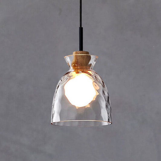 Modern Minimalist Clear Rippled Glass Iron Shaded 1-Light Pendant Light for Living Room