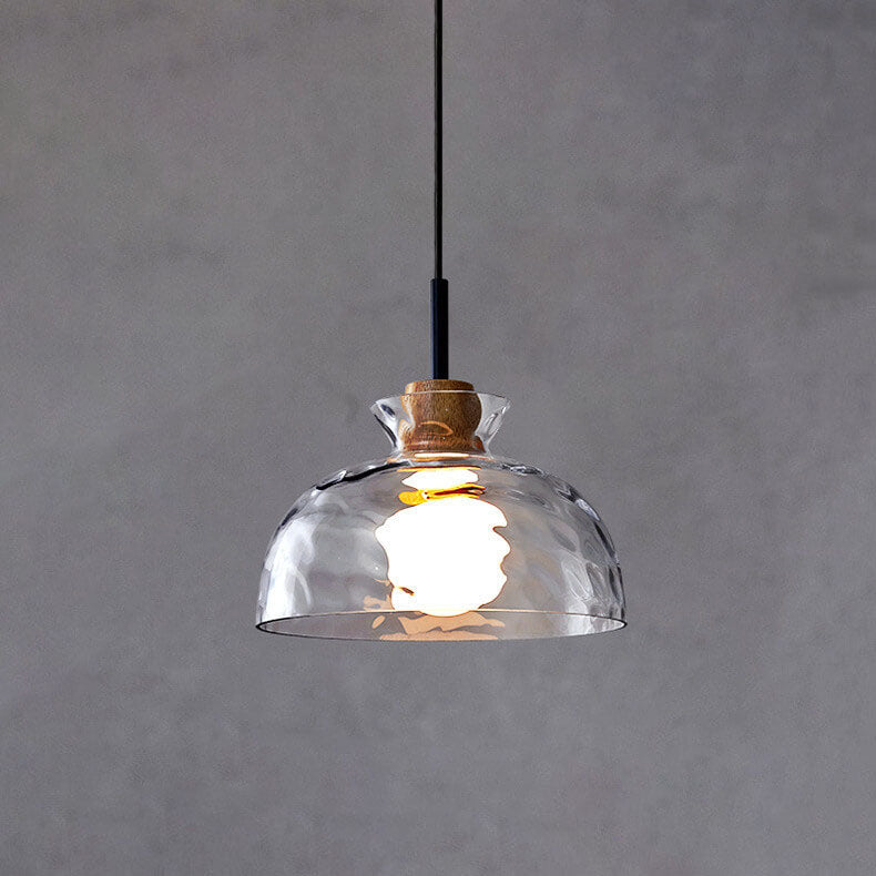 Modern Minimalist Clear Rippled Glass Iron Shaded 1-Light Pendant Light for Living Room