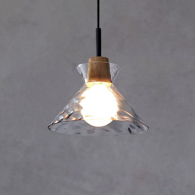 Modern Minimalist Clear Rippled Glass Iron Shaded 1-Light Pendant Light for Living Room