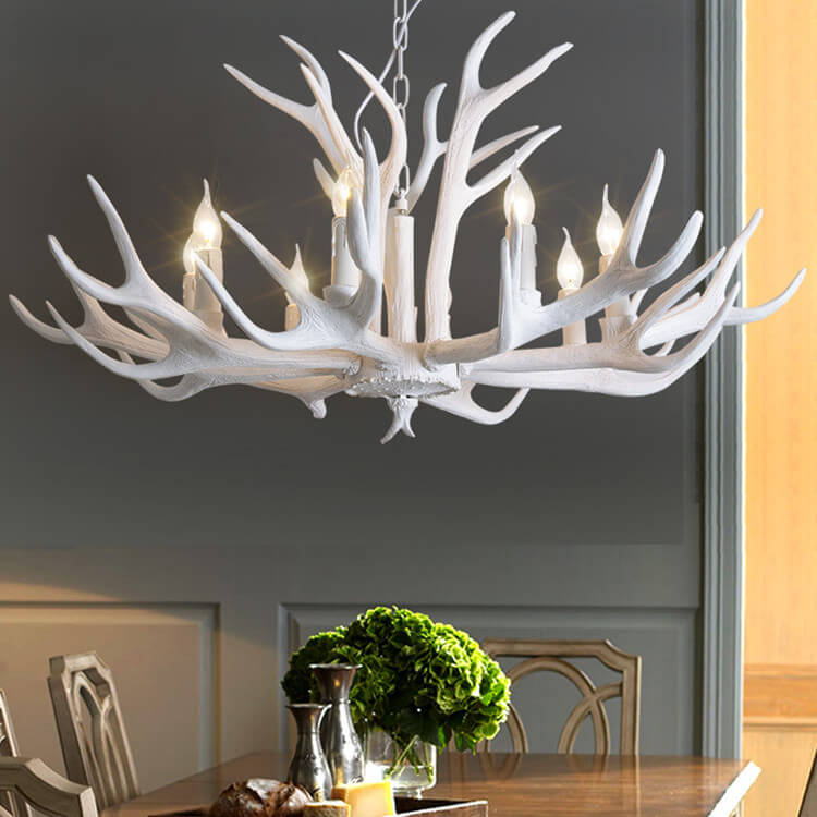 Contemporary Industrial Antler Metal Resin 6-Light Chandeliers for Living Room