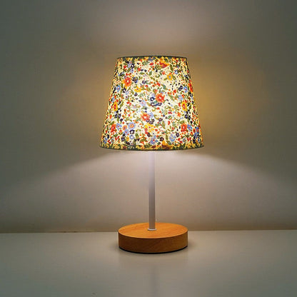 Modern Minimalist Trapezoidal Solid Wood Fabric LED Table Lamp For Bedroom