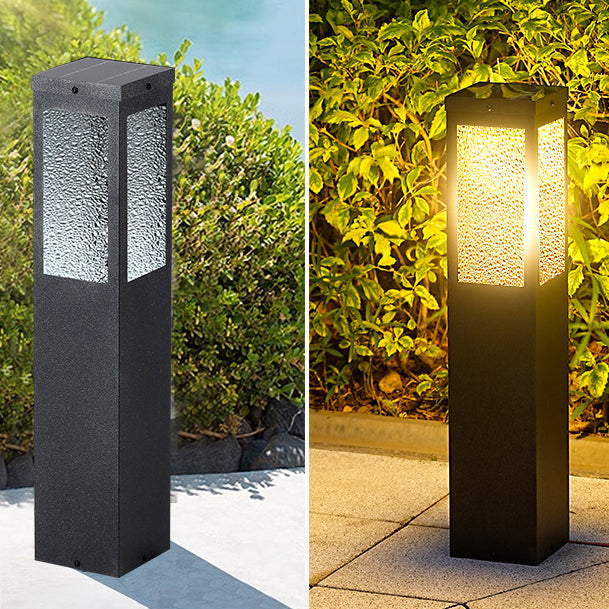 Modern Minimalist Waterproof Metal & Glass Diamond-Textured Pillar 1-Light Outdoor Light For Garden & Outdoor Patio