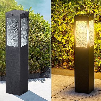 Modern Minimalist Waterproof Metal & Glass Diamond-Textured Pillar 1-Light Outdoor Light For Garden & Outdoor Patio