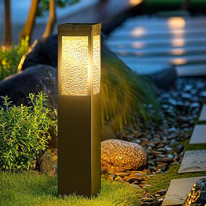 Modern Minimalist Waterproof Metal & Glass Diamond-Textured Pillar 1-Light Outdoor Light For Garden & Outdoor Patio