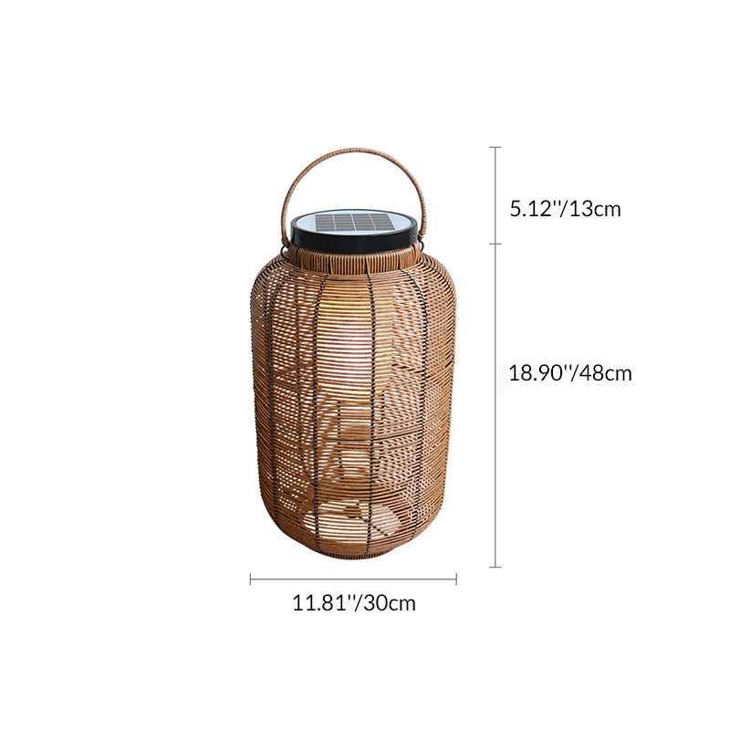 Traditional Japanese Solar Waterproof Weaving PE Rattan Acrylic Iron Cylindrical Lantern LED Landscape Lighting For Garden & Outdoor Patio