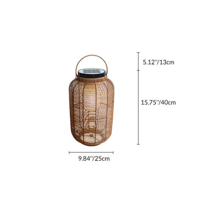 Traditional Japanese Solar Waterproof Weaving PE Rattan Acrylic Iron Cylindrical Lantern LED Landscape Lighting For Garden & Outdoor Patio