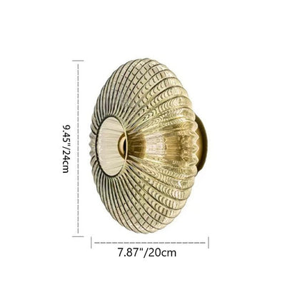 Contemporary Nordic Iron Striped Glass Round Disc 1-Light Wall Sconce Lamp for Living Room