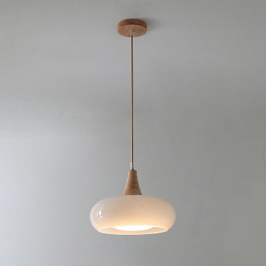 Contemporary Nordic Cream Persimmon Wood Glass 1-Light Pendant Light For Dining Room