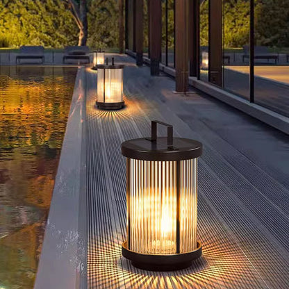 Modern Minimalist Solar Waterproof Cylinder Aluminum Iron Glass 1-Light Outdoor Landscape For Outdoor Patio