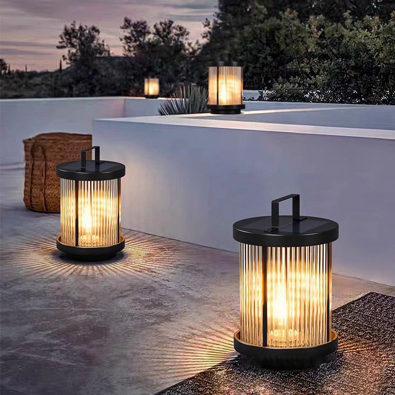 Modern Minimalist Solar Waterproof Cylinder Aluminum Iron Glass 1-Light Outdoor Landscape For Outdoor Patio