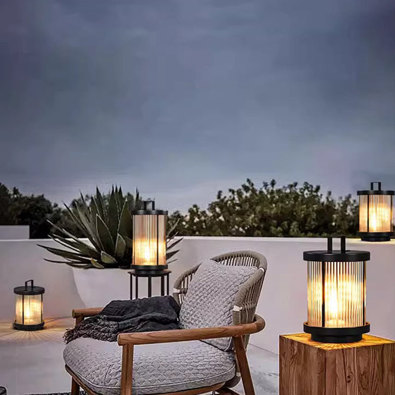 Modern Minimalist Solar Waterproof Cylinder Aluminum Iron Glass 1-Light Outdoor Landscape For Outdoor Patio