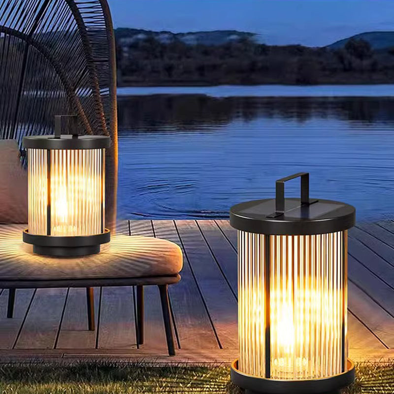 Modern Minimalist Solar Waterproof Cylinder Aluminum Iron Glass 1-Light Outdoor Landscape For Outdoor Patio