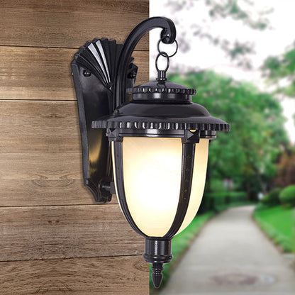 Traditional French Waterproof Lantern-Shaped Faux Marble Aluminum 1-Light Wall Sconce Lamp For Garden