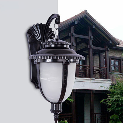 Traditional French Waterproof Lantern-Shaped Faux Marble Aluminum 1-Light Wall Sconce Lamp For Garden