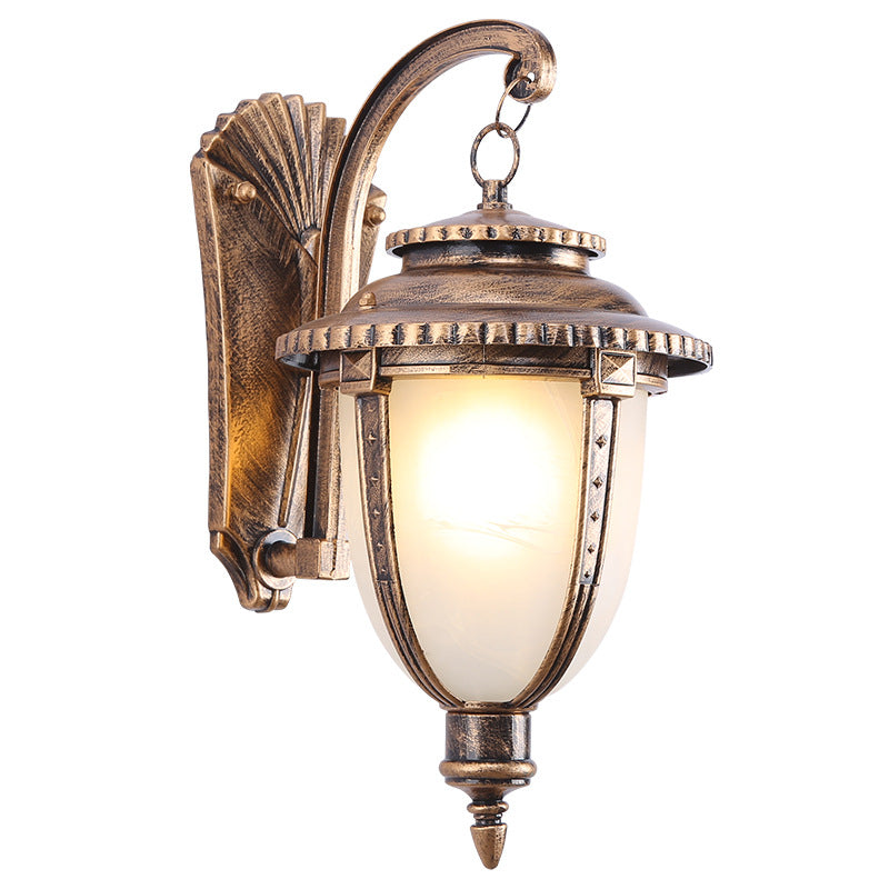 Traditional French Waterproof Lantern-Shaped Faux Marble Aluminum 1-Light Wall Sconce Lamp For Garden