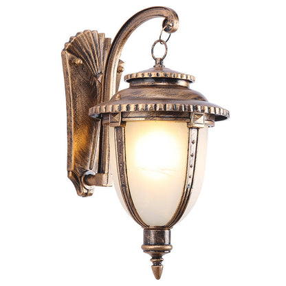 Traditional French Waterproof Lantern-Shaped Faux Marble Aluminum 1-Light Wall Sconce Lamp For Garden