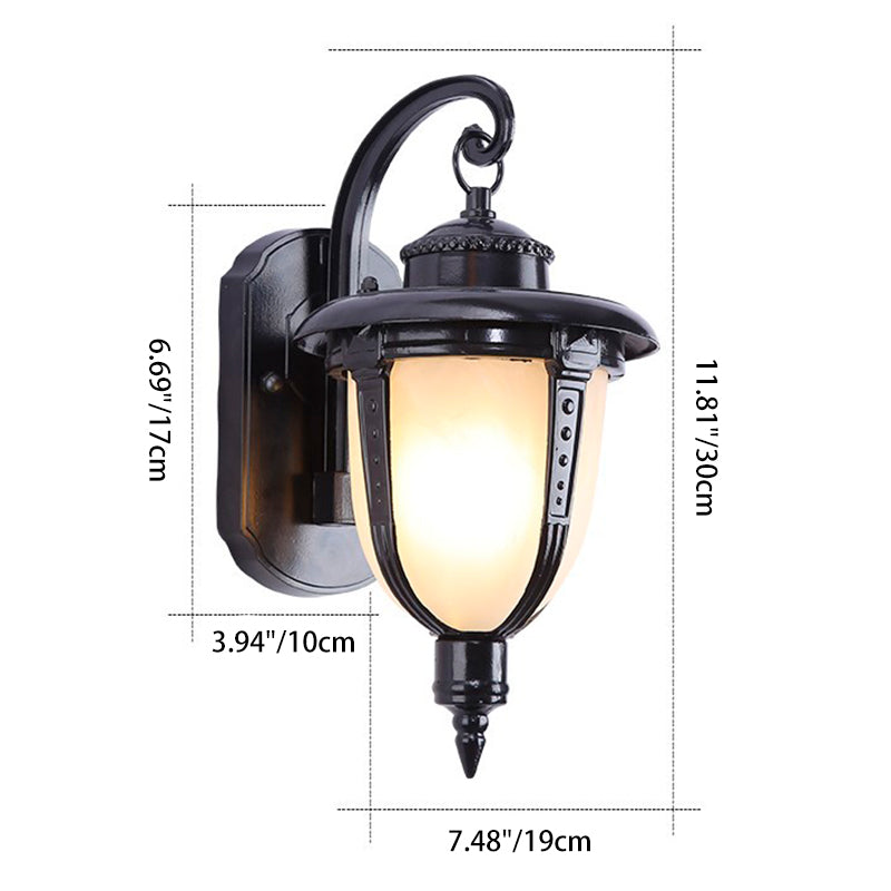 Traditional French Waterproof Lantern-Shaped Faux Marble Aluminum 1-Light Wall Sconce Lamp For Garden