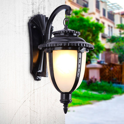Traditional French Waterproof Lantern-Shaped Faux Marble Aluminum 1-Light Wall Sconce Lamp For Garden