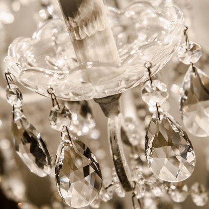 Traditional Vintage Iron Glass Crystal Pendant Candlestick 4-Light Table Lamp For Bedroom