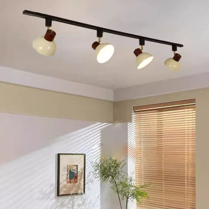 Contemporary Nordic Iron Wood Bowl Round Adjustable 1/2/3/4/5 Light Track Lighting Semi-Flush Mount Ceiling Light For Dining Room