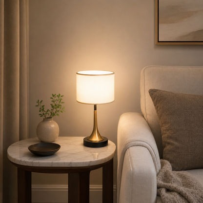 Contemporary Retro Fabric Metal Cylinder Touch Sensor Dimmable 1-Light Table Lamp For Bedside