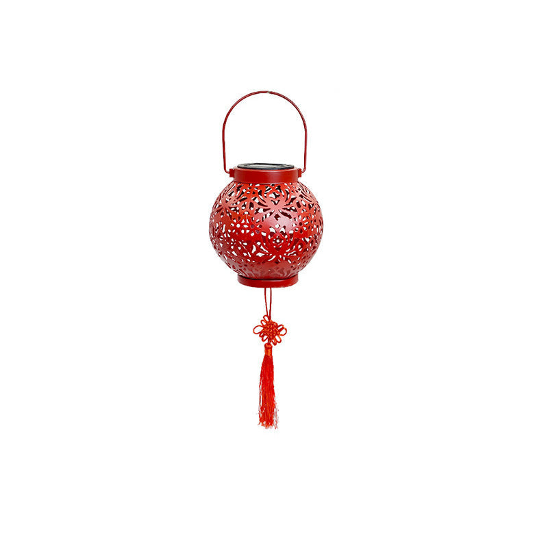 Traditional Chinese Solar Waterproof Iron Hollowed Lantern LED Outdoor Light Landscape Lighting For Garden