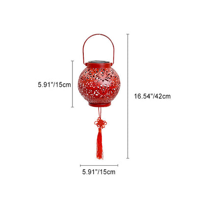 Traditional Chinese Solar Waterproof Iron Hollowed Lantern LED Outdoor Light Landscape Lighting For Garden