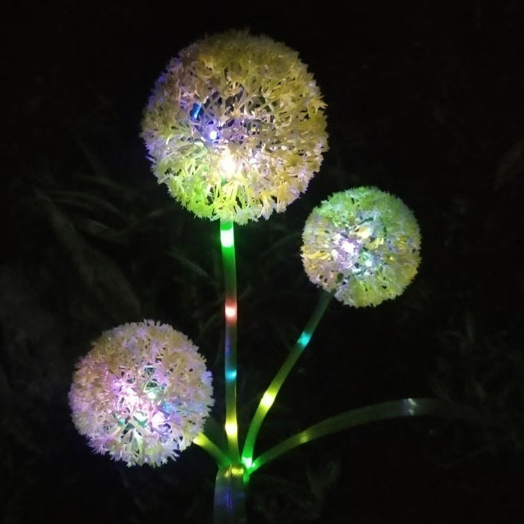 Modern Art Deco Solar Waterproof Stainless Steel ABS Copper Wire Dandelion Plant Ball Ground Plug LED Outdoor Light Landscape Lighting For Garden