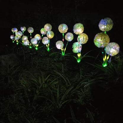 Modern Art Deco Solar Waterproof Stainless Steel ABS Copper Wire Dandelion Plant Ball Ground Plug LED Outdoor Light Landscape Lighting For Garden