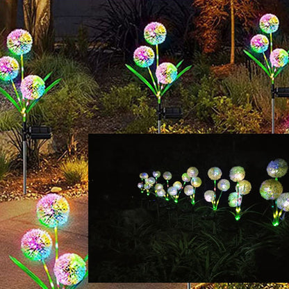 Modern Art Deco Solar Waterproof Stainless Steel ABS Copper Wire Dandelion Plant Ball Ground Plug LED Outdoor Light Landscape Lighting For Garden