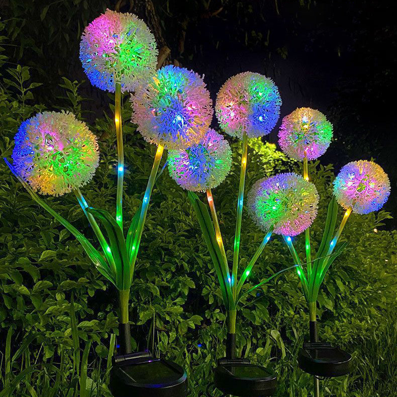 Modern Art Deco Solar Waterproof Stainless Steel ABS Copper Wire Dandelion Plant Ball Ground Plug LED Outdoor Light Landscape Lighting For Garden