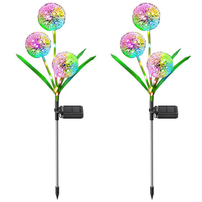 Modern Art Deco Solar Waterproof Stainless Steel ABS Copper Wire Dandelion Plant Ball Ground Plug LED Outdoor Light Landscape Lighting For Garden