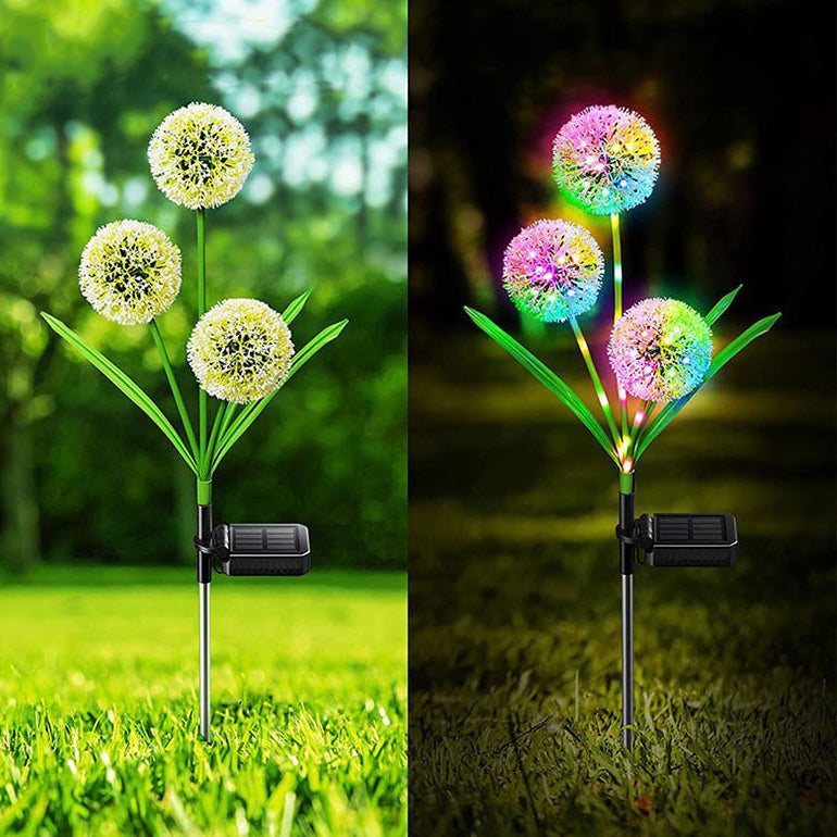 Modern Art Deco Solar Waterproof Stainless Steel ABS Copper Wire Dandelion Plant Ball Ground Plug LED Outdoor Light Landscape Lighting For Garden