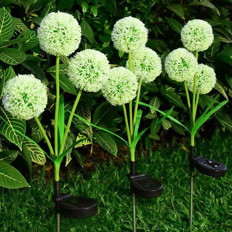 Modern Art Deco Solar Waterproof Stainless Steel ABS Copper Wire Dandelion Plant Ball Ground Plug LED Outdoor Light Landscape Lighting For Garden