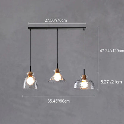 Modern Minimalist Clear Rippled Glass Iron Shaded 1-Light Pendant Light for Living Room