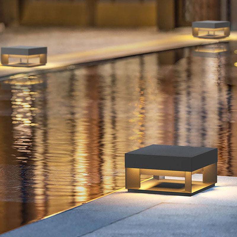 Modern Minimalist Square Geometric Galvanized Iron LED Outdoor Waterproof Pillar Light Landscape Light For Garden