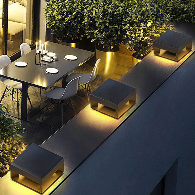 Modern Minimalist Square Geometric Galvanized Iron LED Outdoor Waterproof Pillar Light Landscape Light For Garden