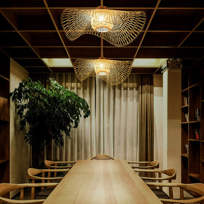 Traditional Japanese Weaving Bamboo 1-Light Semi-Flush Mount Ceiling Light For Bedroom