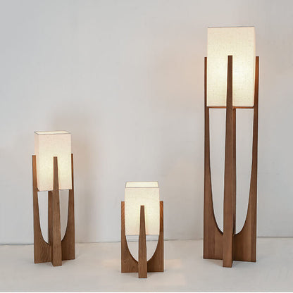 Modern Minimalist Copper Fabric Ash Wood Rectangular 1-Light Standing Floor Lamps For Living Room & Bedroom