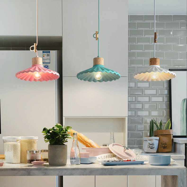 Modern Macaron Cement Scalloped Shade 1-Light Pendant Light for Living Room