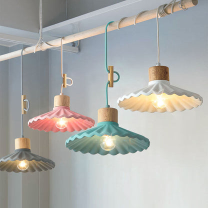 Modern Macaron Cement Scalloped Shade 1-Light Pendant Light for Living Room