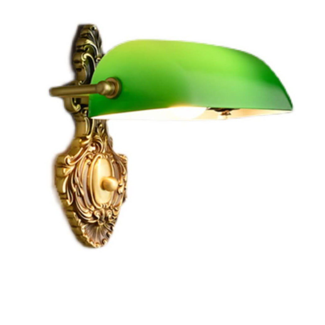 Contemporary Retro Copper Green Glass Shade 1-Light Wall Sconce Lamp For Bedroom