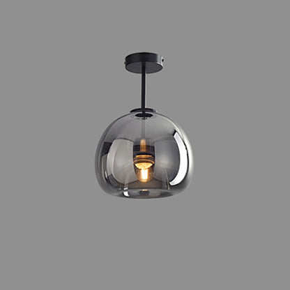 Contemporary Nordic Round Glass Iron Ball 1-Light Semi-Flush Mount Ceiling Light for Living Room