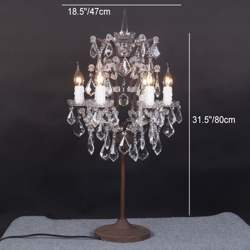 Traditional Vintage Crystal Candelabra Rust 6-Light Table Lamp For Living Room