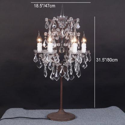 Traditional Vintage Crystal Candelabra Rust 6-Light Table Lamp For Living Room