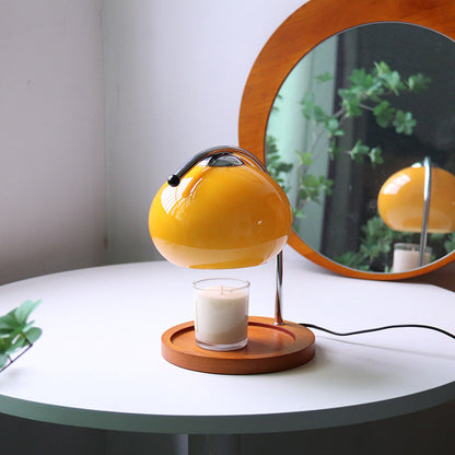 Contemporary Retro Glass Dome Solid Wood Metal Base 1-Light Melting Wax Table Lamp
