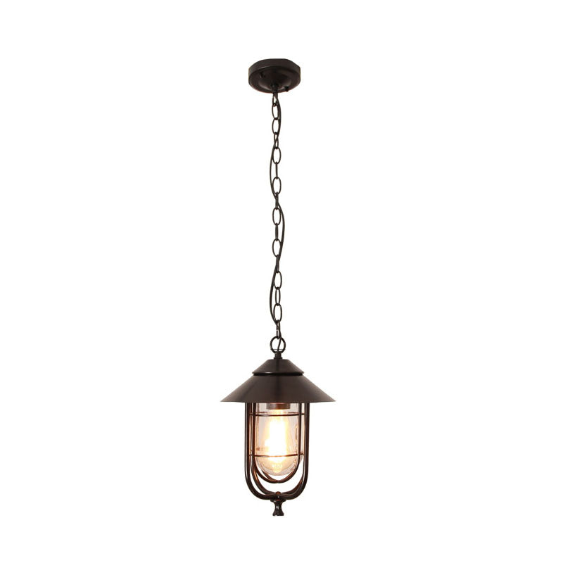 Contemporary Industrial Aluminum Glass Cage 1-Light Outdoor Waterproof Pendant Light For Living Room & Bedroom & Outdoor