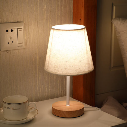 Contemporary Nordic Solid Wood Fabric Cone LED Table Lamp For Living Room & Bedroom