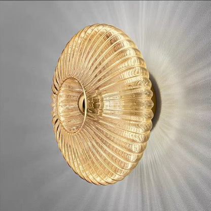 Contemporary Nordic Iron Striped Glass Round Disc 1-Light Wall Sconce Lamp for Living Room